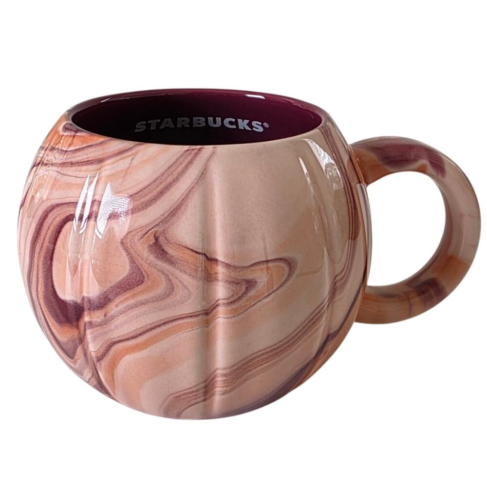 Starbucks Marbled Swirl Peach Burgundy Round Mug 12oz Ceramic Coffee Cup 2025
